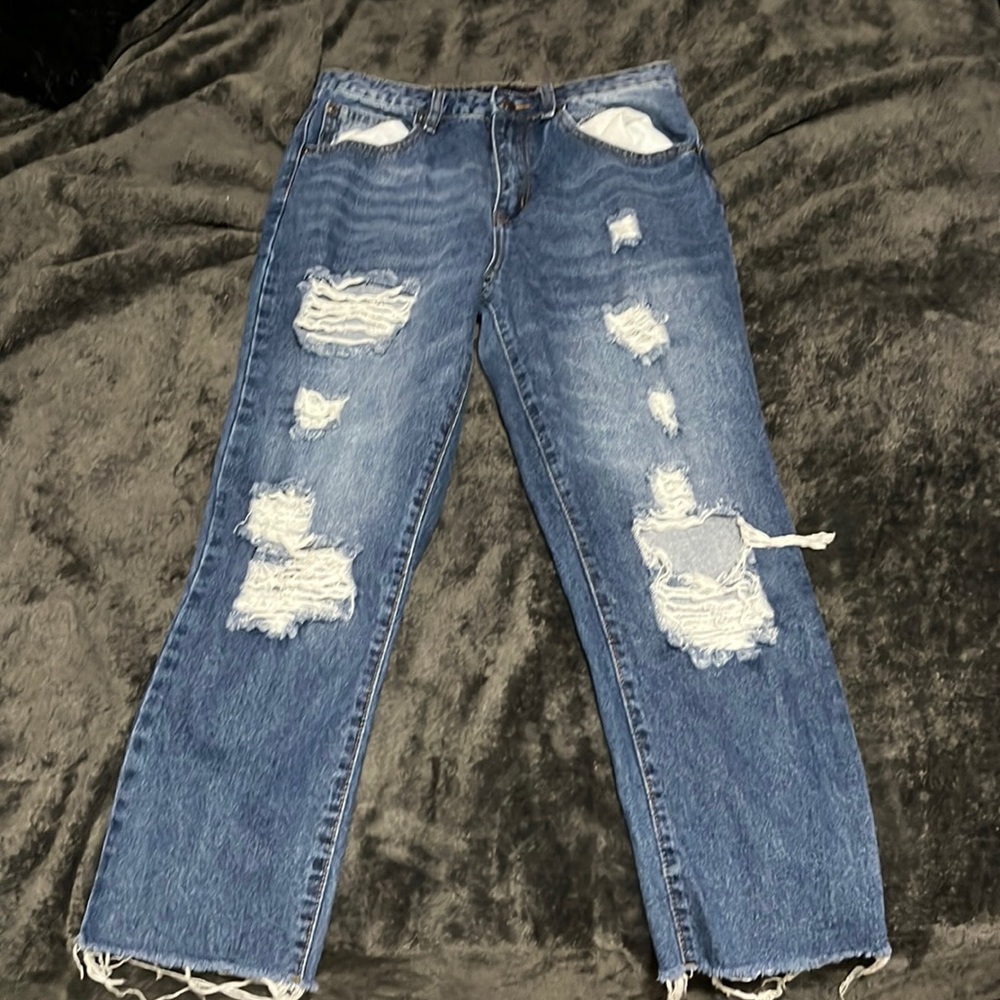 Size 9 dark blue ripped mom jeans